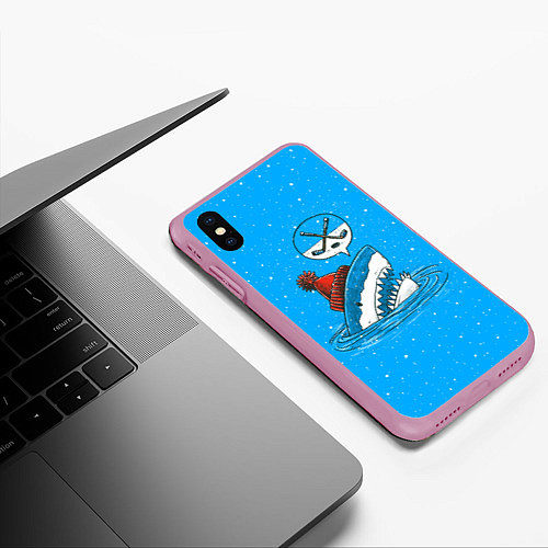 Чехол iPhone XS Max матовый Акула хоккейный фанат / 3D-Розовый – фото 3