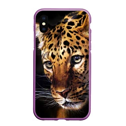 Чехол iPhone XS Max матовый Глаза леопарда, цвет: 3D-фиолетовый