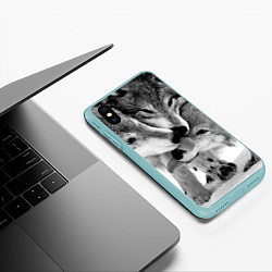 Чехол iPhone XS Max матовый Волчья семья, цвет: 3D-мятный — фото 2