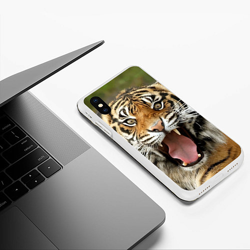 Чехол iPhone XS Max матовый Удивленный тигр / 3D-Белый – фото 3