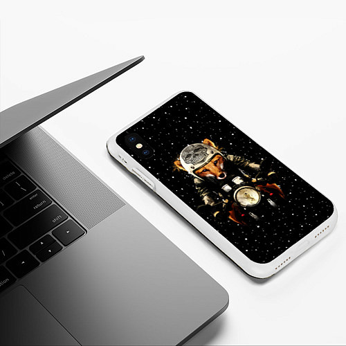 Чехол iPhone XS Max матовый Лис байкер / 3D-Белый – фото 3