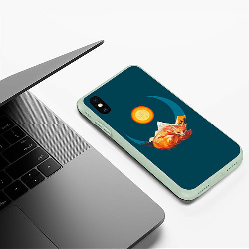 Чехол iPhone XS Max матовый Лиса под солнцем / 3D-Салатовый – фото 3