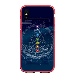 Чехол iPhone XS Max матовый Йога мандала - энергетические зоны, цвет: 3D-красный
