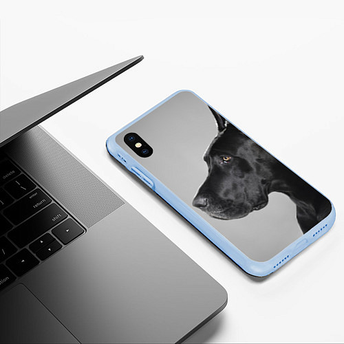 Чехол iPhone XS Max матовый Черненый дог / 3D-Голубой – фото 3
