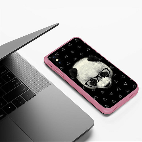 Чехол iPhone XS Max матовый Умная панда / 3D-Малиновый – фото 3