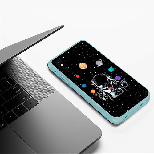 Чехол iPhone XS Max матовый Космический жонглер / 3D-Мятный – фото 3