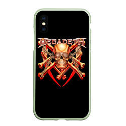 Чехол iPhone XS Max матовый Megadeth: Gold Skull, цвет: 3D-салатовый