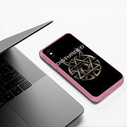 Чехол iPhone XS Max матовый Disturbed Logo, цвет: 3D-малиновый — фото 2