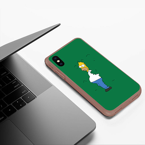 Чехол iPhone XS Max матовый Гомер в кустах / 3D-Коричневый – фото 3