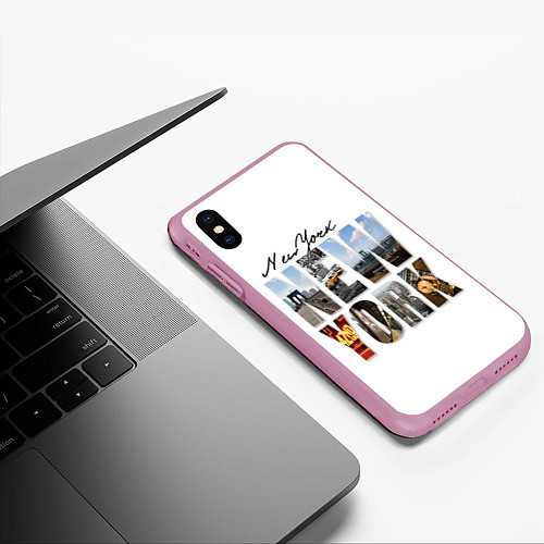 Чехол iPhone XS Max матовый Панорамы Нью Йорка / 3D-Розовый – фото 3