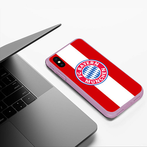 Чехол iPhone XS Max матовый Bayern FC: Red line / 3D-Сиреневый – фото 3