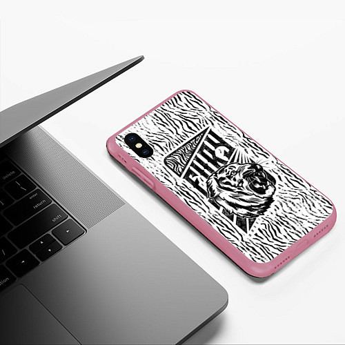 Чехол iPhone XS Max матовый Fury Tiger / 3D-Малиновый – фото 3