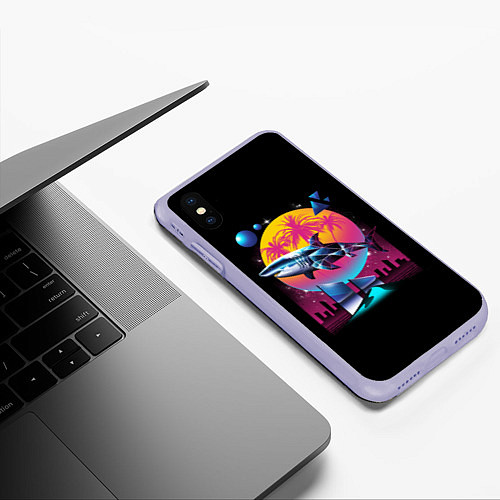 Чехол iPhone XS Max матовый Ретро акула / 3D-Светло-сиреневый – фото 3