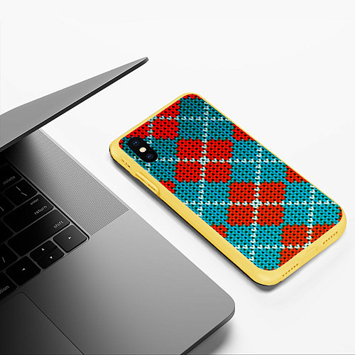 Чехол iPhone XS Max матовый Knitting pattern / 3D-Желтый – фото 3