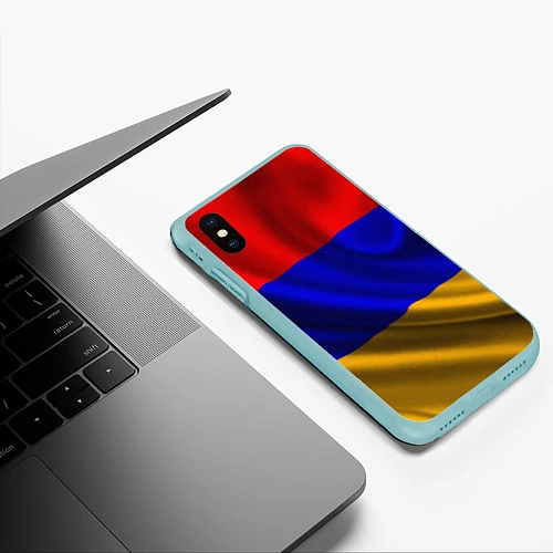 Чехол iPhone XS Max матовый Флаг Армения / 3D-Мятный – фото 3