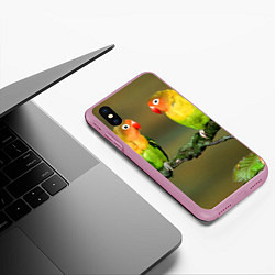 Чехол iPhone XS Max матовый Два попугая, цвет: 3D-розовый — фото 2