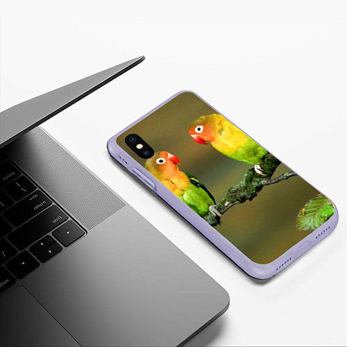 Чехол iPhone XS Max матовый Два попугая / 3D-Светло-сиреневый – фото 3