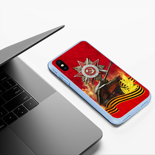 Чехол iPhone XS Max матовый Отечественная война / 3D-Голубой – фото 3