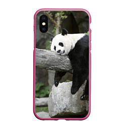 Чехол iPhone XS Max матовый Большая уставшая панда, цвет: 3D-малиновый