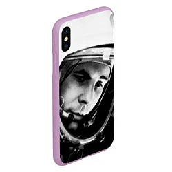 Чехол iPhone XS Max матовый Гагарин космонавт, цвет: 3D-сиреневый — фото 2