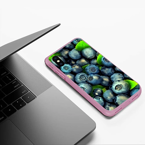 Чехол iPhone XS Max матовый Голубика / 3D-Розовый – фото 3