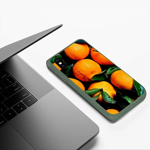 Чехол iPhone XS Max матовый Мандаринчики / 3D-Темно-зеленый – фото 3