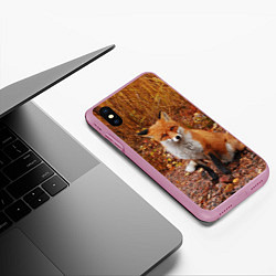 Чехол iPhone XS Max матовый Осенняя лиса, цвет: 3D-розовый — фото 2