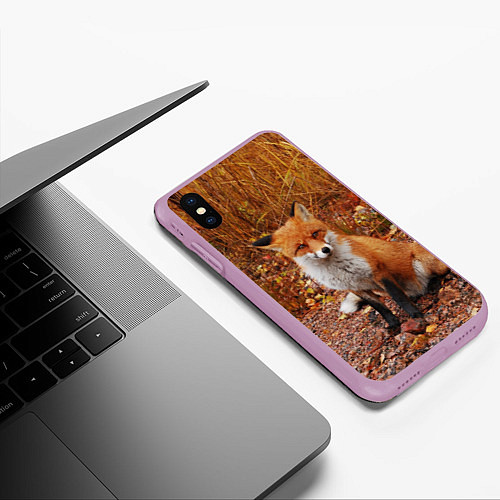 Чехол iPhone XS Max матовый Осенняя лиса / 3D-Сиреневый – фото 3
