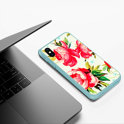 Чехол iPhone XS Max матовый Пиончики / 3D-Мятный – фото 3