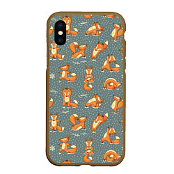 Чехол iPhone XS Max матовый Foxes Yoga, цвет: 3D-коричневый