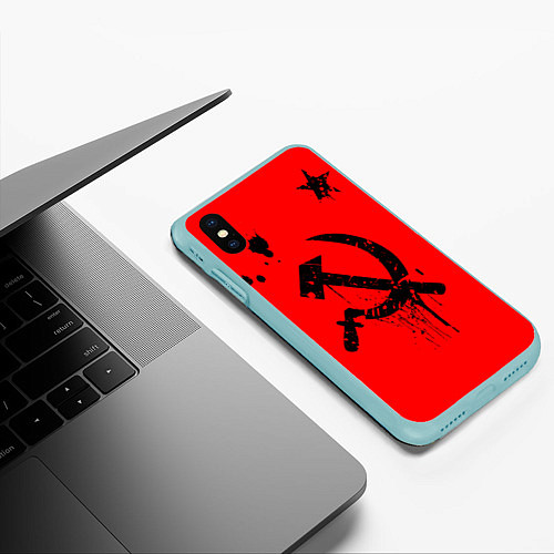 Чехол iPhone XS Max матовый Серп и молот / 3D-Мятный – фото 3
