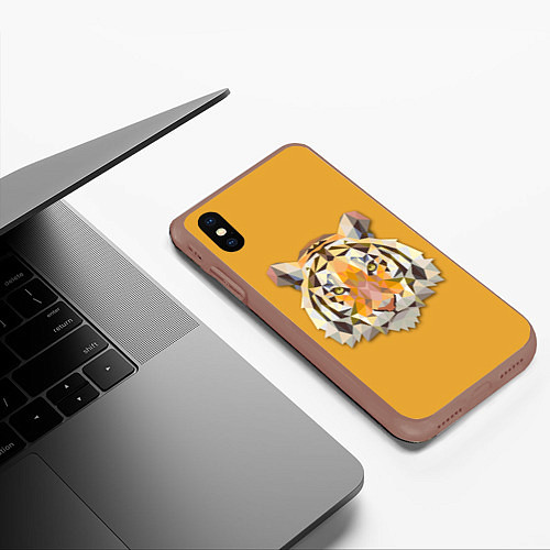 Чехол iPhone XS Max матовый Геометрический тигр / 3D-Коричневый – фото 3