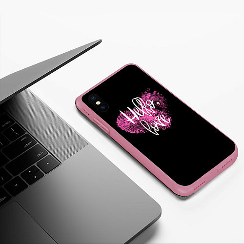 Чехол iPhone XS Max матовый Hello Love! / 3D-Малиновый – фото 3