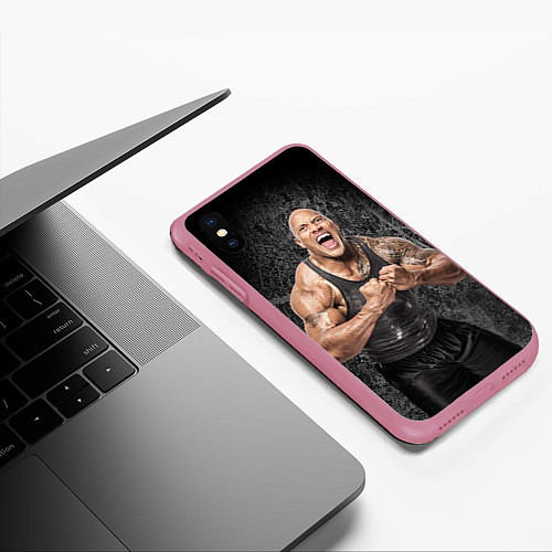 Чехол iPhone XS Max матовый Dwayne Johnson / 3D-Малиновый – фото 3