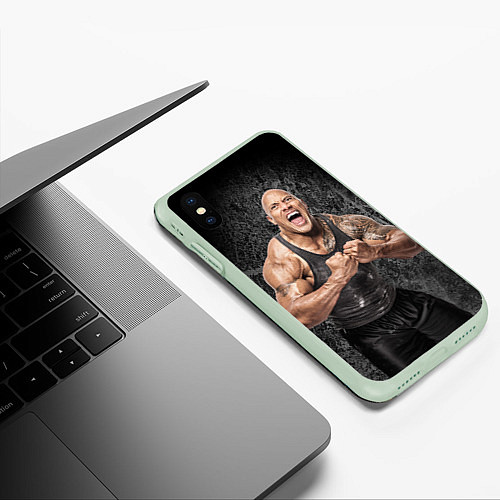 Чехол iPhone XS Max матовый Dwayne Johnson / 3D-Салатовый – фото 3