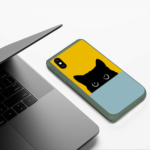 Чехол iPhone XS Max матовый Черная кошка / 3D-Темно-зеленый – фото 3