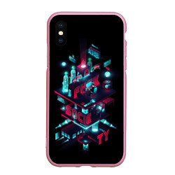 Чехол iPhone XS Max матовый Mr Robot City, цвет: 3D-розовый