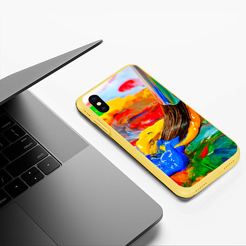 Чехол iPhone XS Max матовый Краски / 3D-Желтый – фото 3