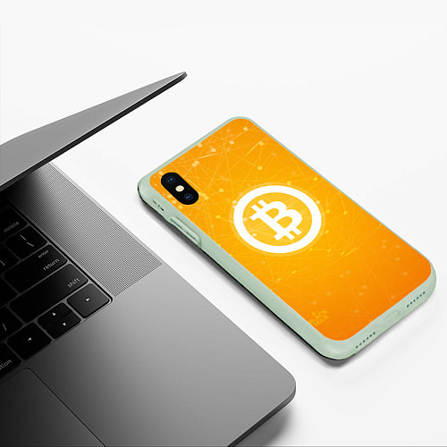 Чехол iPhone XS Max матовый Bitcoin Orange / 3D-Салатовый – фото 3
