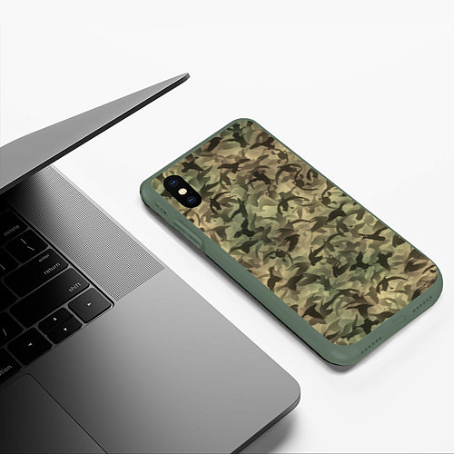 Чехол iPhone XS Max матовый Камуфляж с утками / 3D-Темно-зеленый – фото 3