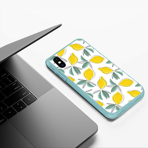 Чехол iPhone XS Max матовый Лимончики / 3D-Мятный – фото 3