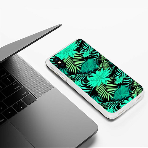 Чехол iPhone XS Max матовый Tropical pattern / 3D-Белый – фото 3