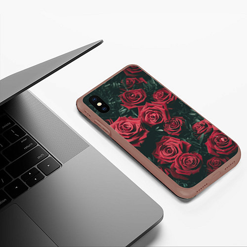 Чехол iPhone XS Max матовый Бархатные розы / 3D-Коричневый – фото 3