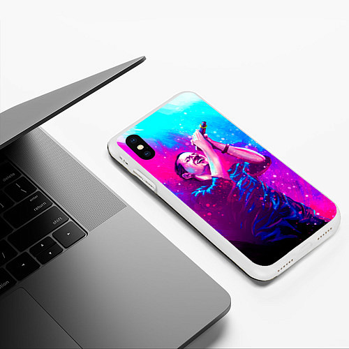 Чехол iPhone XS Max матовый Chester Bennington: Colors / 3D-Белый – фото 3