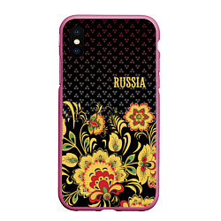 Чехол iPhone XS Max матовый Russia: black edition, цвет: 3D-малиновый