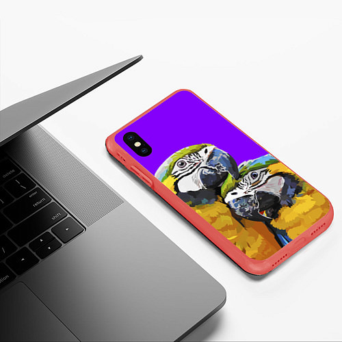 Чехол iPhone XS Max матовый Попугайчики / 3D-Красный – фото 3