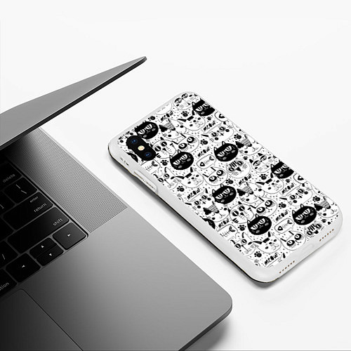 Чехол iPhone XS Max матовый Meow Pattern / 3D-Белый – фото 3