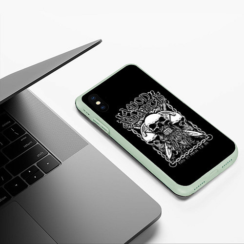 Чехол iPhone XS Max матовый Amon Amarth: Trio Skulls / 3D-Салатовый – фото 3