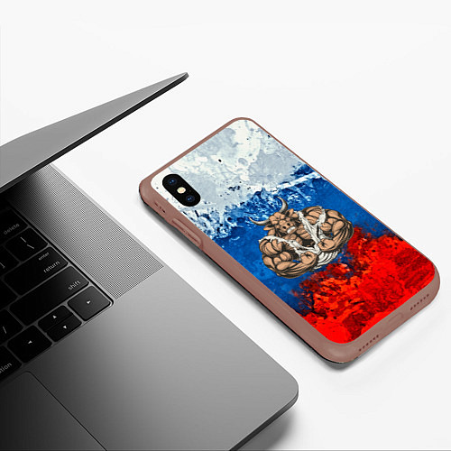 Чехол iPhone XS Max матовый Бык триколор / 3D-Коричневый – фото 3