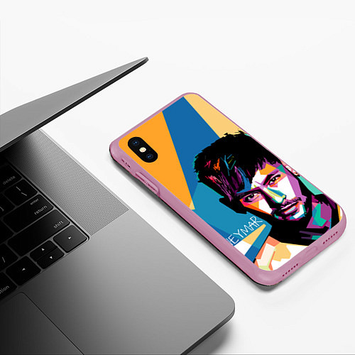 Чехол iPhone XS Max матовый Neymar Polygons / 3D-Розовый – фото 3